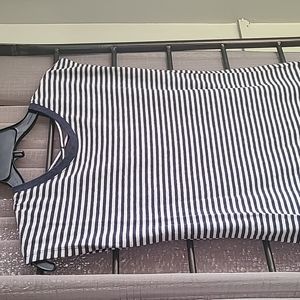 Blue and white striped t with criss-cross back